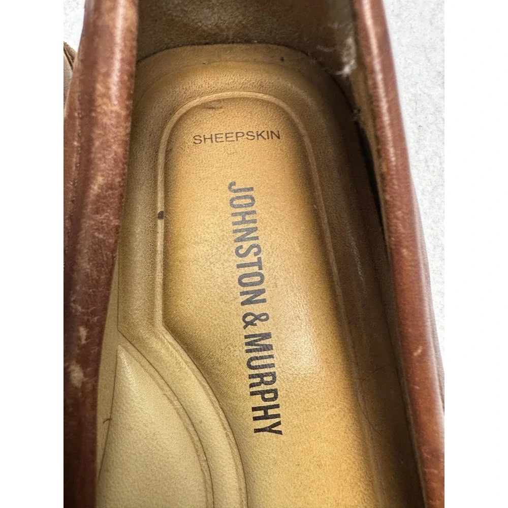 Johnston & Murphy Shoes Mens Size 10 Brown Leather Loafers Square Toe Slip On